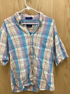 Men’s Short-Sleeve Plaid Shirt in Pastel Multi